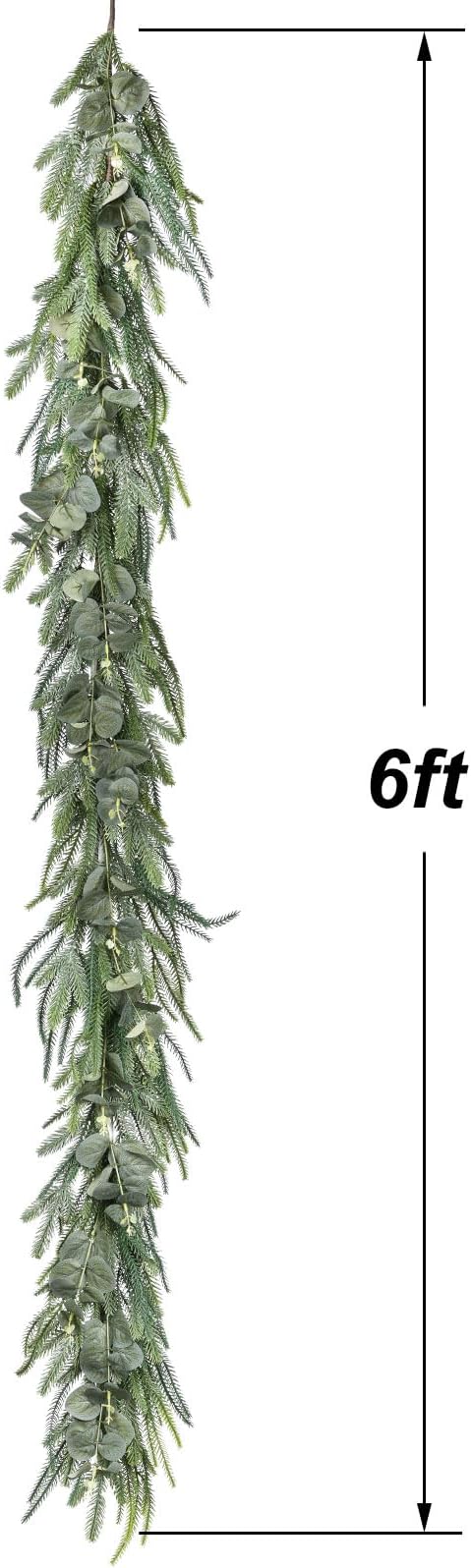 DearHouse Pine Garland Christmas Decoration, Artificial Greenery Garland Norfolk Pine Leaves and Eucalyptus for Holiday Season Mantel Fireplace Table Runner Centerpiece (Pine Garland with Eucalyptus)