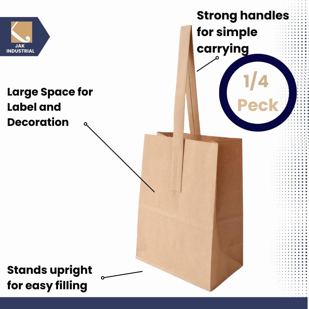 8 x 6 x 3.5 Inch Small Kraft Paper Bags with Paper Handles - Quarter Peck Apple/Produce Bag (25)