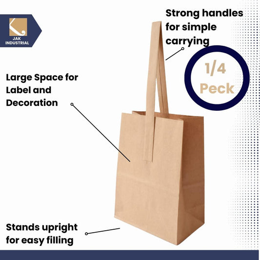 8 x 6 x 3.5 Inch Small Kraft Paper Bags with Paper Handles - Quarter Peck Apple/Produce Bag (25)
