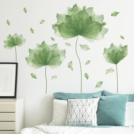 39.3'' x 32.6'' Huge Flower Petal Wall Decals Living Room Floral Wall Stickers Removable Peel and Stick Waterproof Wall Art Decor Stickers for Bedroom Bathroom Office (Matcha Green)