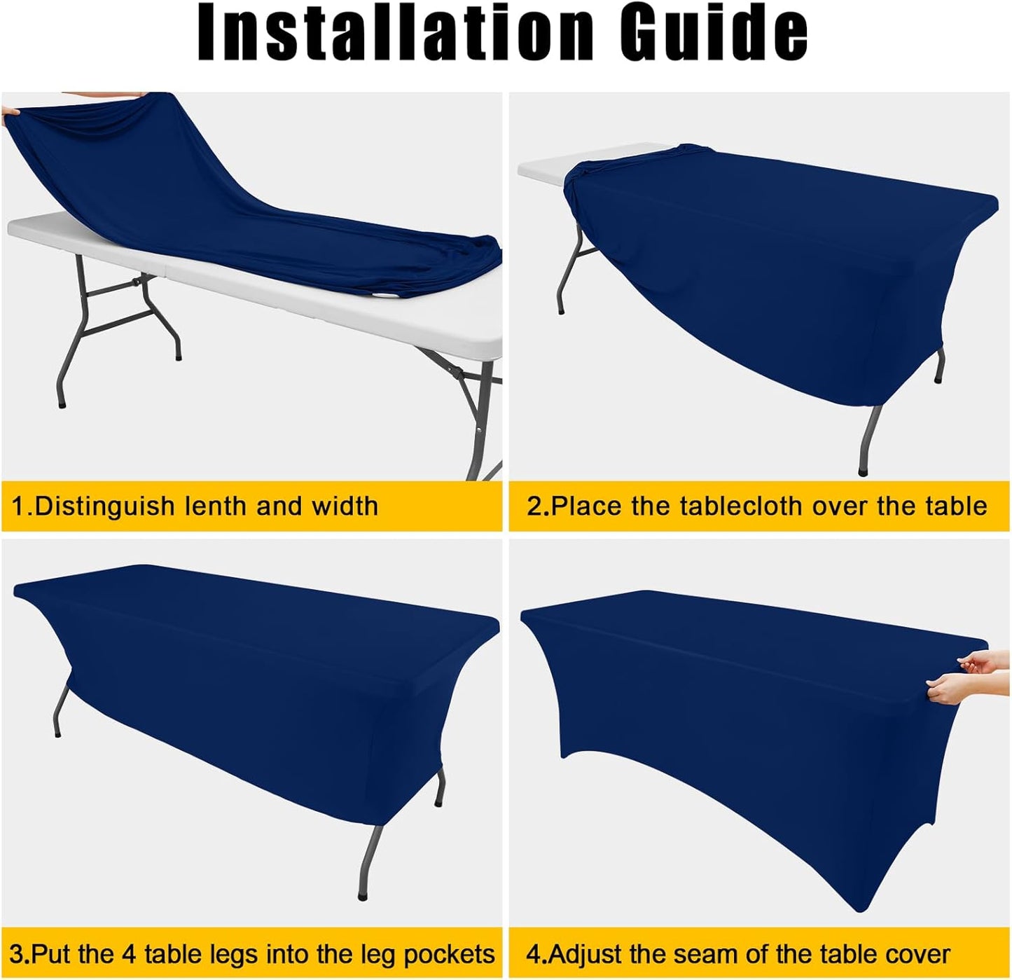 Smiry 2 Pack Spandex Table Cloth 4FT, Elastic Fitted Stretch Tablecloths, Washable and Wrinkle Free Rectangular Patio Table Cover for Outdoor, Wedding, Banquet & Parties (Navy, 48Lx30Wx30H Inch)