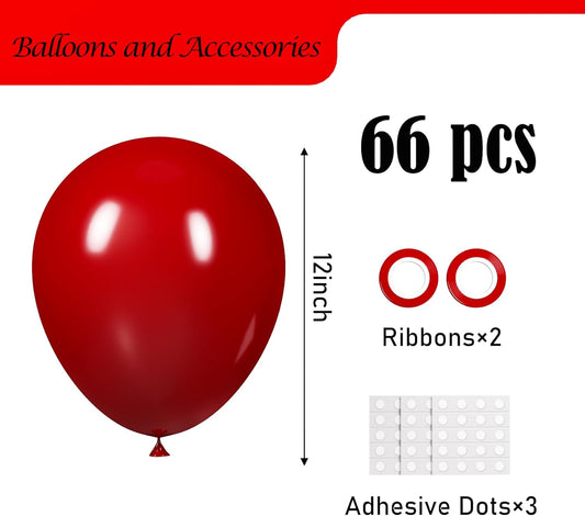 Ruby Red Balloons, 66pack 12inch Dark Red Latex Party Balloons for Birthday Baby Shower Graduation Wedding Gender Reveal Valentine's Day Christmas Party Decorations