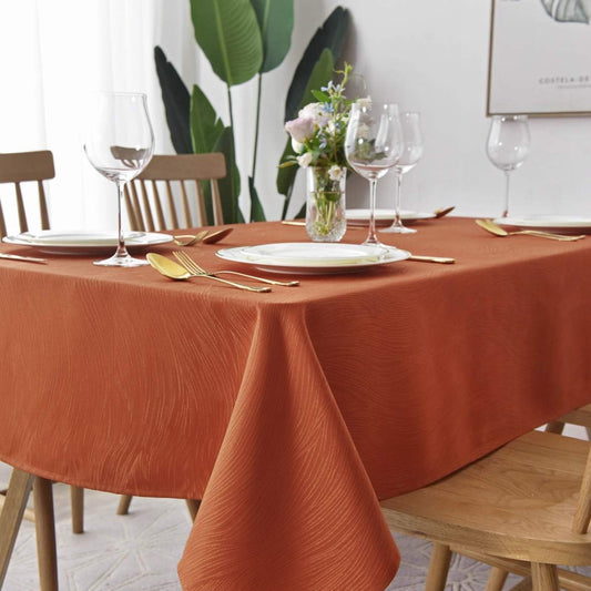 maxmill Jacquard Table Cloth Swirl Design Water Resistant Wrinkle Resistance Heavy Weight Soft Tablecloth for Fall Harvest Thanksgiving Dining Tabletop Halloween Decoration Oblong 60 x 140 Inch Rust