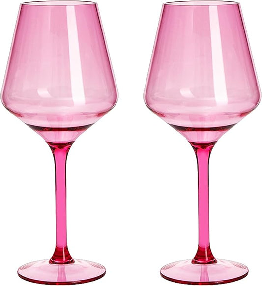 Floating Wine Glasses for Pool (18 Oz | Set of 2) - Wine Glass Set That Float | Shatterproof Poolside Wine | Beach Glass | Outdoor Tritan Plastic Glassware with Stem for Patio, Picnic - Pink