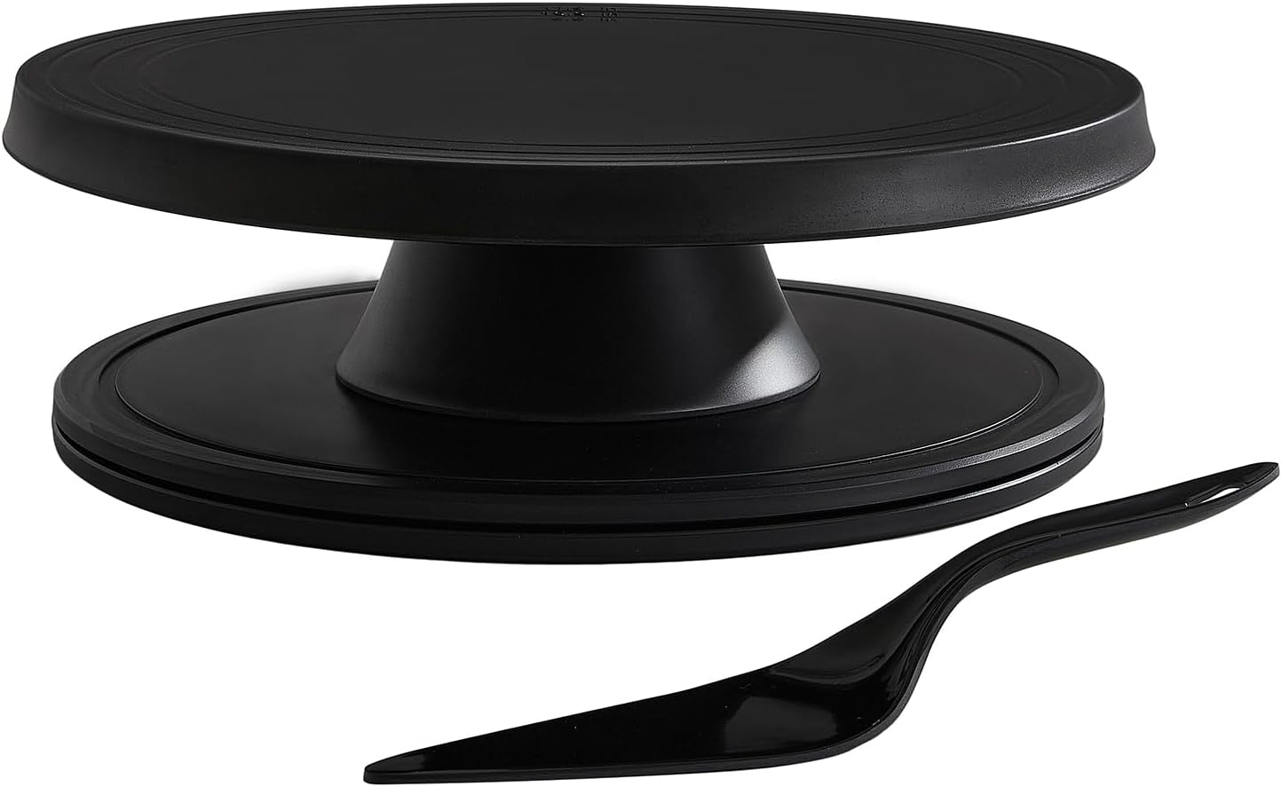 Cake Stand, 12'' Rotating Cake Turntable Revolving Cake Spinner Stand Cake Decorating Kit Display Stand Bamboo Fiber Turns Smoothly Painting Turn Table Stand for Pastries, Cupcakes(Black, L)