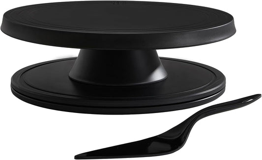 Cake Stand, 12'' Rotating Cake Turntable Revolving Cake Spinner Stand Cake Decorating Kit Display Stand Bamboo Fiber Turns Smoothly Painting Turn Table Stand for Pastries, Cupcakes(Black, L)