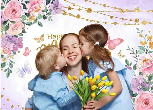 CYLYH 7x5ft Happy Mother's Day Backdrops Pink Carnation Background Mother's Day Party Decorations Banner Photo Studio Props D893