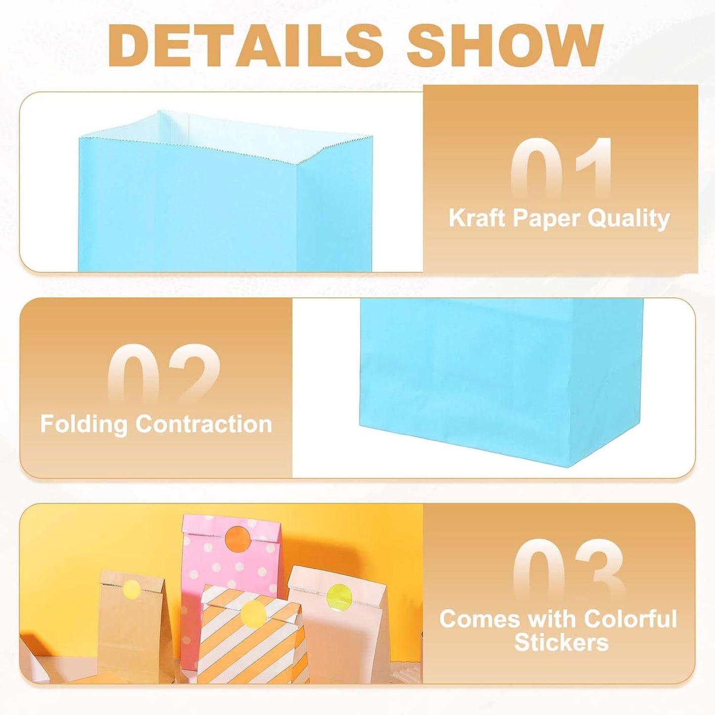 PATIKIL Party Favor Bag, 24 Pcs 5.1x3.1x9.4 Inch Medium Paper Candy Bags Gift Treat Celebration Halloween Goody Birthday Wedding Party with Stickers, Light Blue