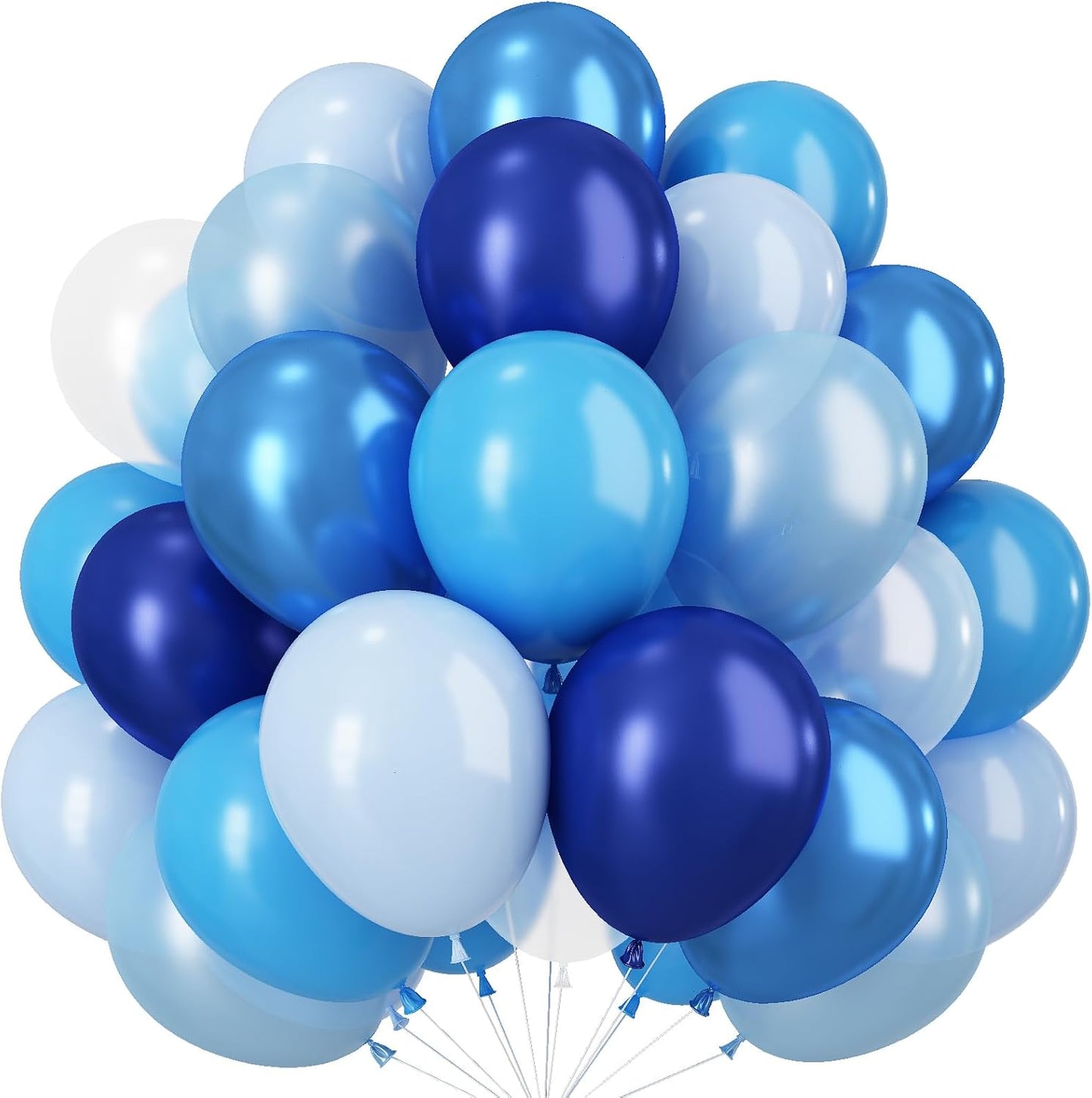 Blue Balloons for Ocean Shark Birthday Party Decorations Under the Sea Balloon Whale 60PCS 12INCH Metallic Pearl Navy Blue Pastel Blue Balloons for Arch Blue Transparent Latex Helium
