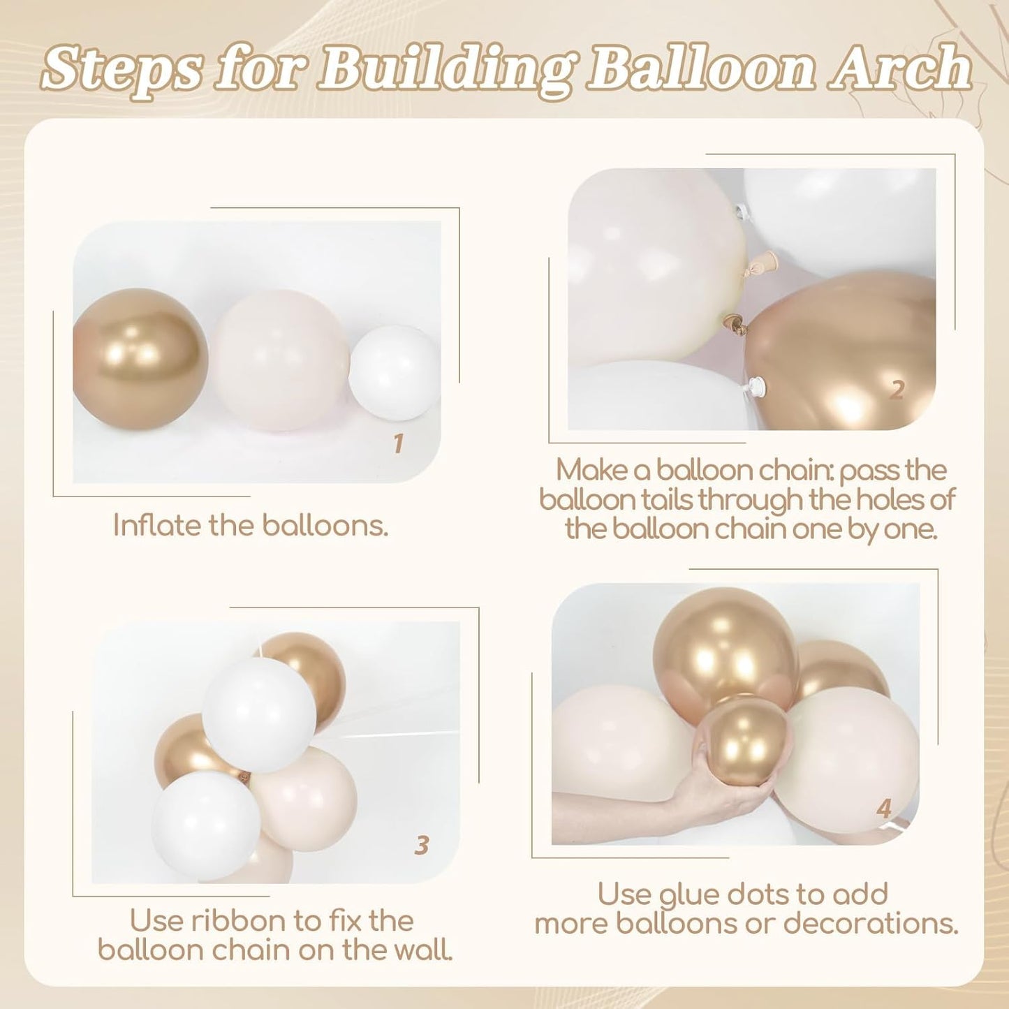 Beige Champagne Balloon Garland Arch Kit, Metallic Gold Sand Pearl White Clear Champagne Balloons for Engagement Bridal Baby Shower Wedding Anniversary Birthday Party Decorations
