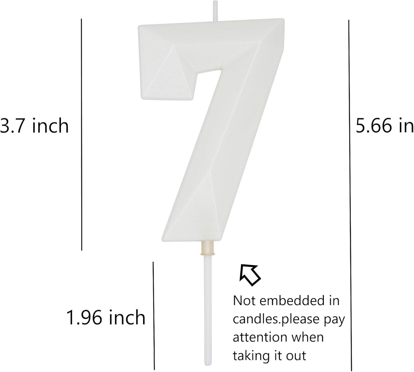 DERVENTA Large Birthday Candle Number 3D White 3.7 inch Party Celebration Anniversary Decoration Cake Topper 1 Piece (Number 7 White)
