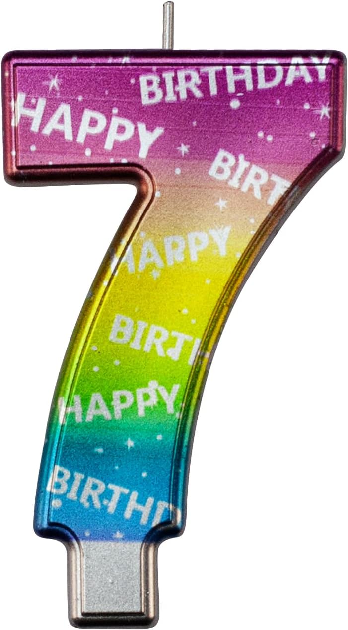 DERVENTA Birthday Candles Big Numbers Multicolored 3.7 inch Party Cake Topper 1 Piece (Number 7 Multi-Colored)