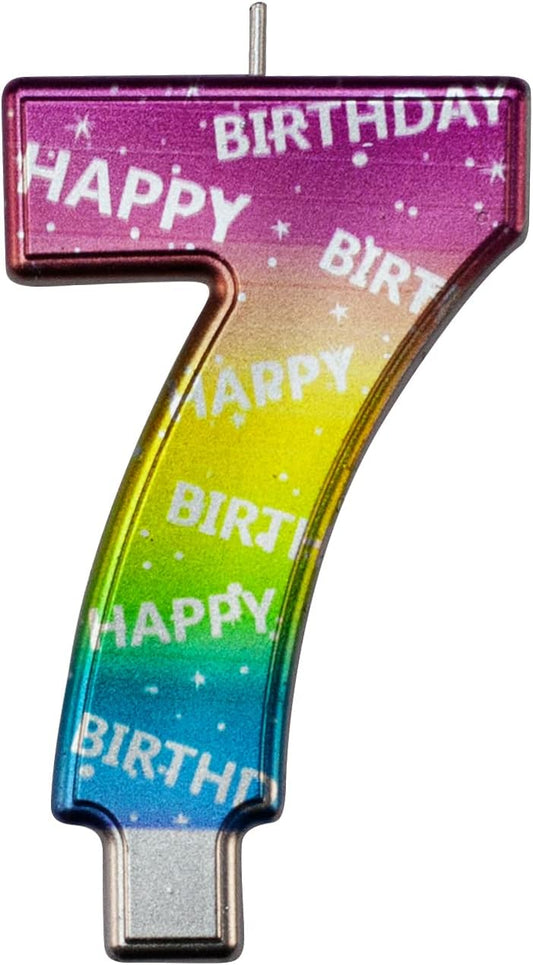 DERVENTA Birthday Candles Big Numbers Multicolored 3.7 inch Party Cake Topper 1 Piece (Number 7 Multi-Colored)