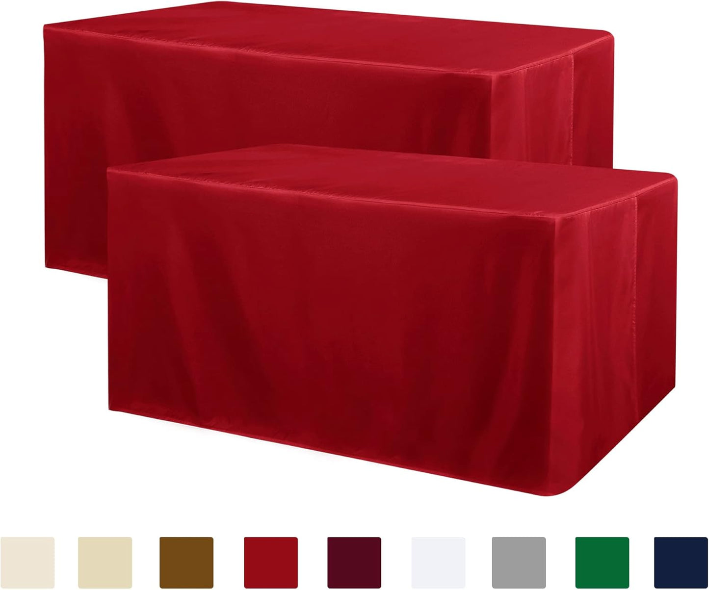 Obstal 2 Pack 8FT RedTable Cloths for Standard Folding Tables - Water Resistant Washable Fabric Polyester Rectangle Table Cover Protector for Wedding, Banquet and Trade Shows, 96L x 30W Inches
