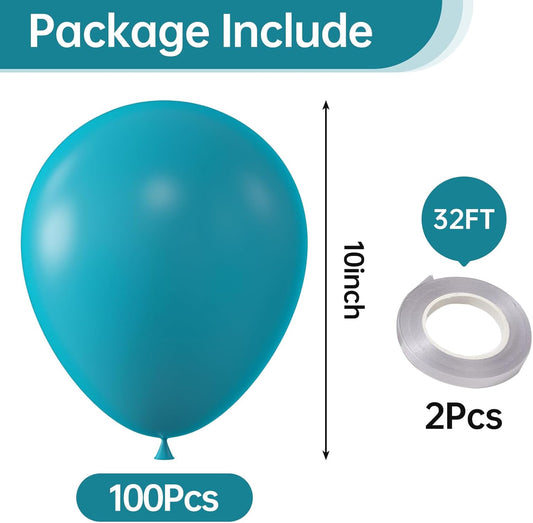 KALOR 10 Inch Retro Peacock Blue Balloons, 100 Pcs Latex Helium Balloons for Kid's Birthday Party Baby Shower Wedding Graduation Graduation Party Decorations
