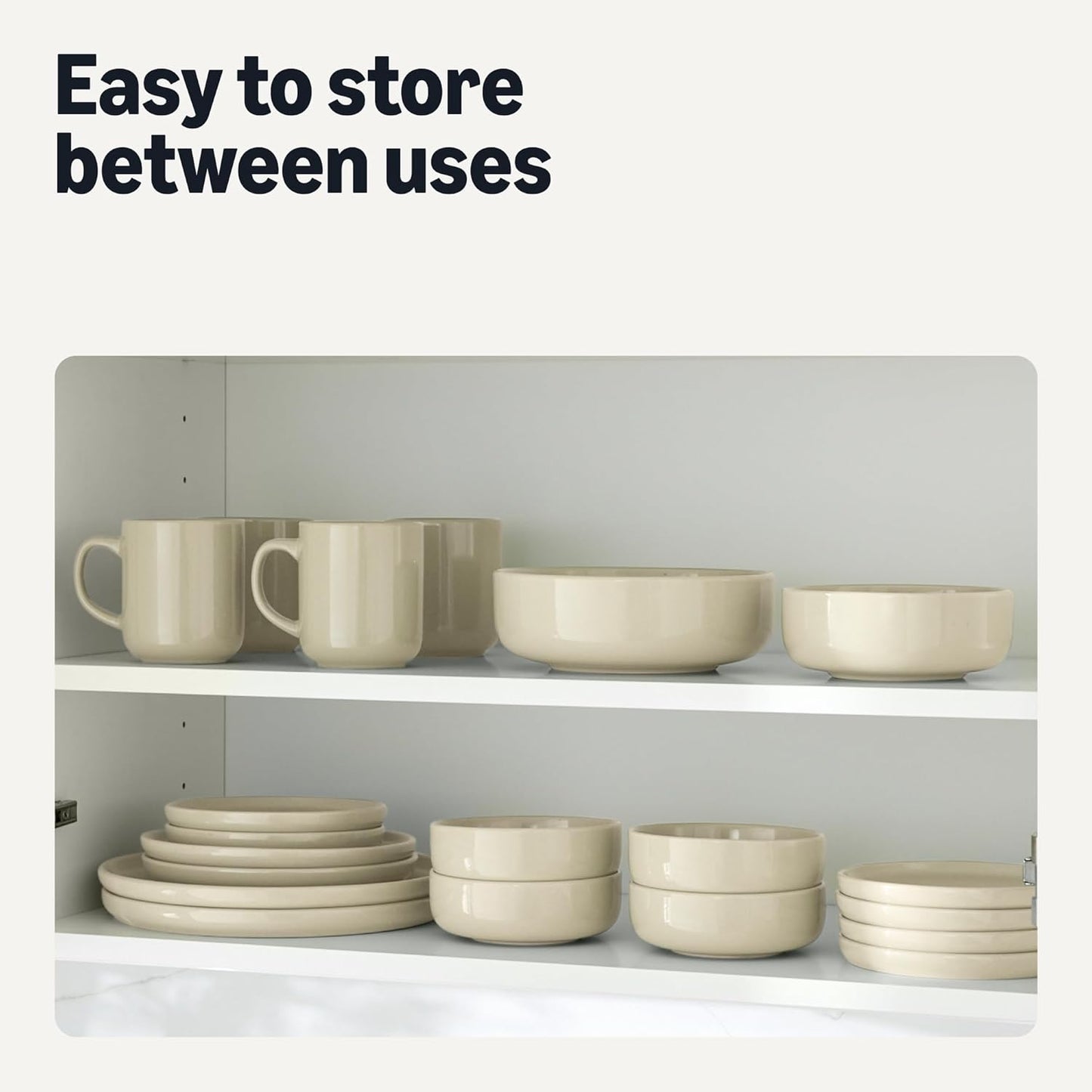 Amazon Basics Glazed Stoneware Dinnerware, 12-Piece Set, 4 Full Place Settings, Dishwasher-Safe, Ivory