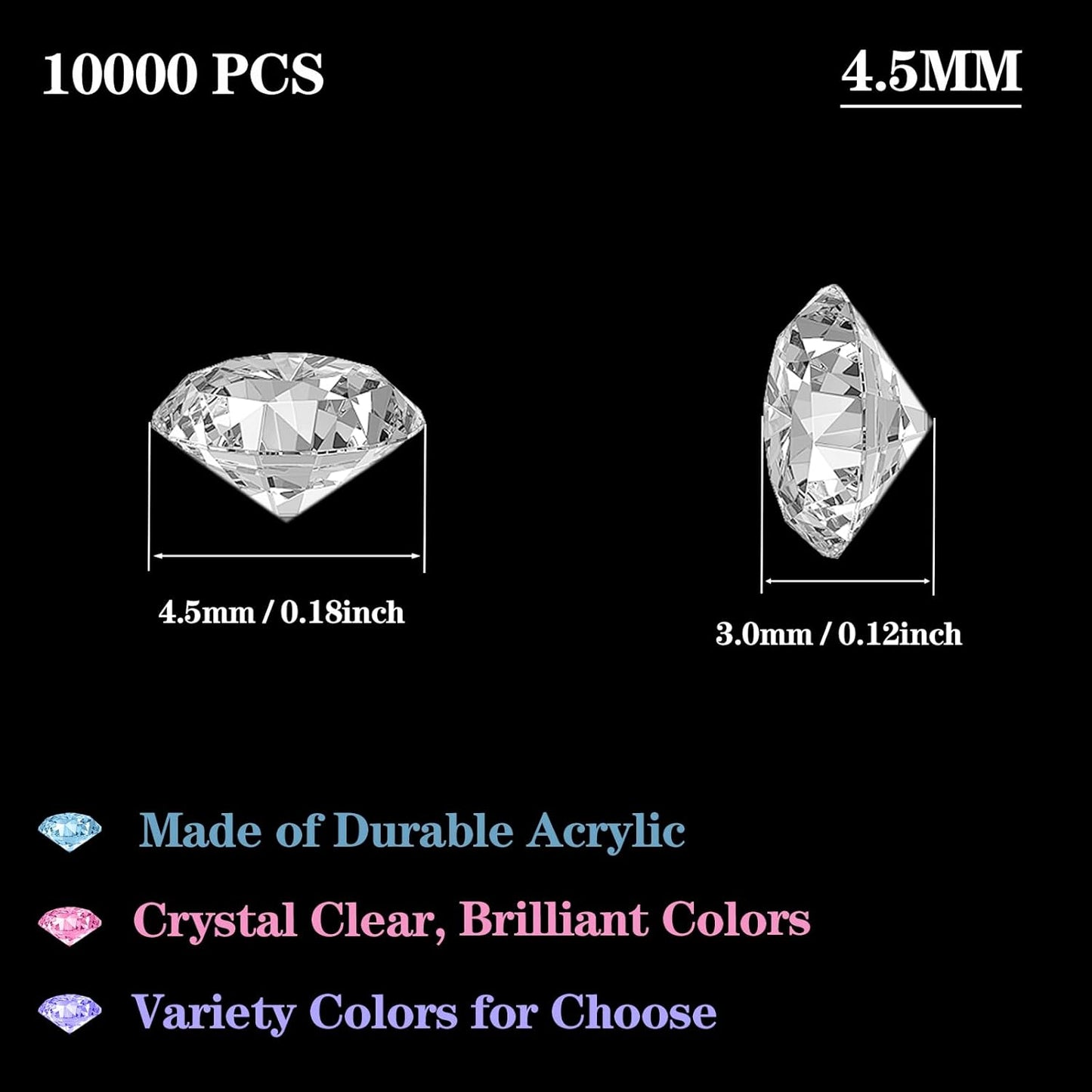 10000Pcs Crystal Acrylic Diamond Fake Gems Vase Filler, 4.5mm Faux Diamonds for Table Scatter Wedding Party, Bridal Shower, Birthday Decoration, Coffee