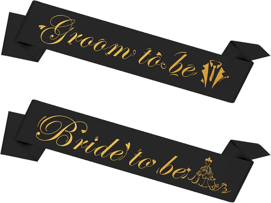 Bride and Groom Sash Set - 2PCS Black Bachelorette Party Decorations - Bride to Be Gifts