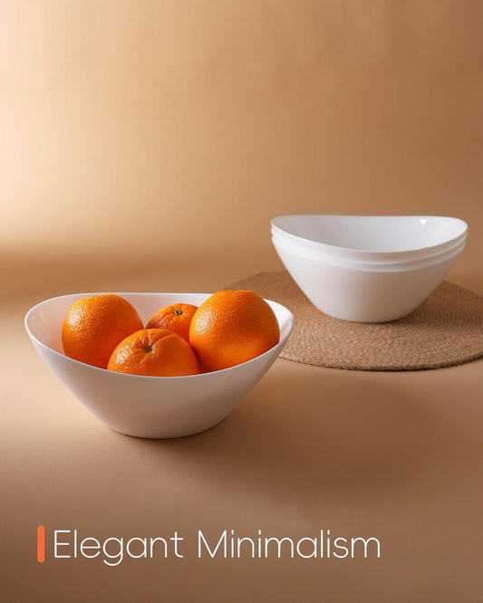 43 OZ Serving Bowl Set of 4, Opal Glass 9 inch Oval Serving Dishes for Salad, Side Dishes, Fruit Kitchen, Microwave & Dishwasher Safe, White