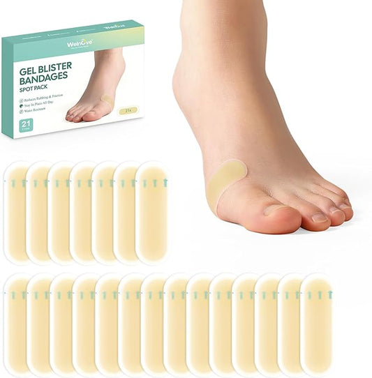 Gel Blister Hydrocolloid Bandages - Welnove 21ct Blister Cushions (Bunion Pack) - Blister Bandages for Heel, Toe & Foot - Blister Pads for Prevention & Recovery - Water Resistant