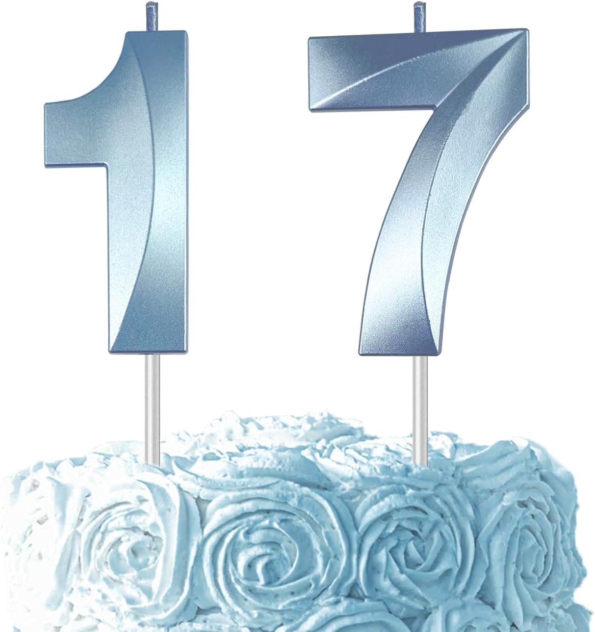 Blue Number 17 Candles, 3D Diamond 2.76 Inch Cake Topper Birthday Candles for Wedding Anniversary Cake Decorations, Happy Birthday Party Decorations