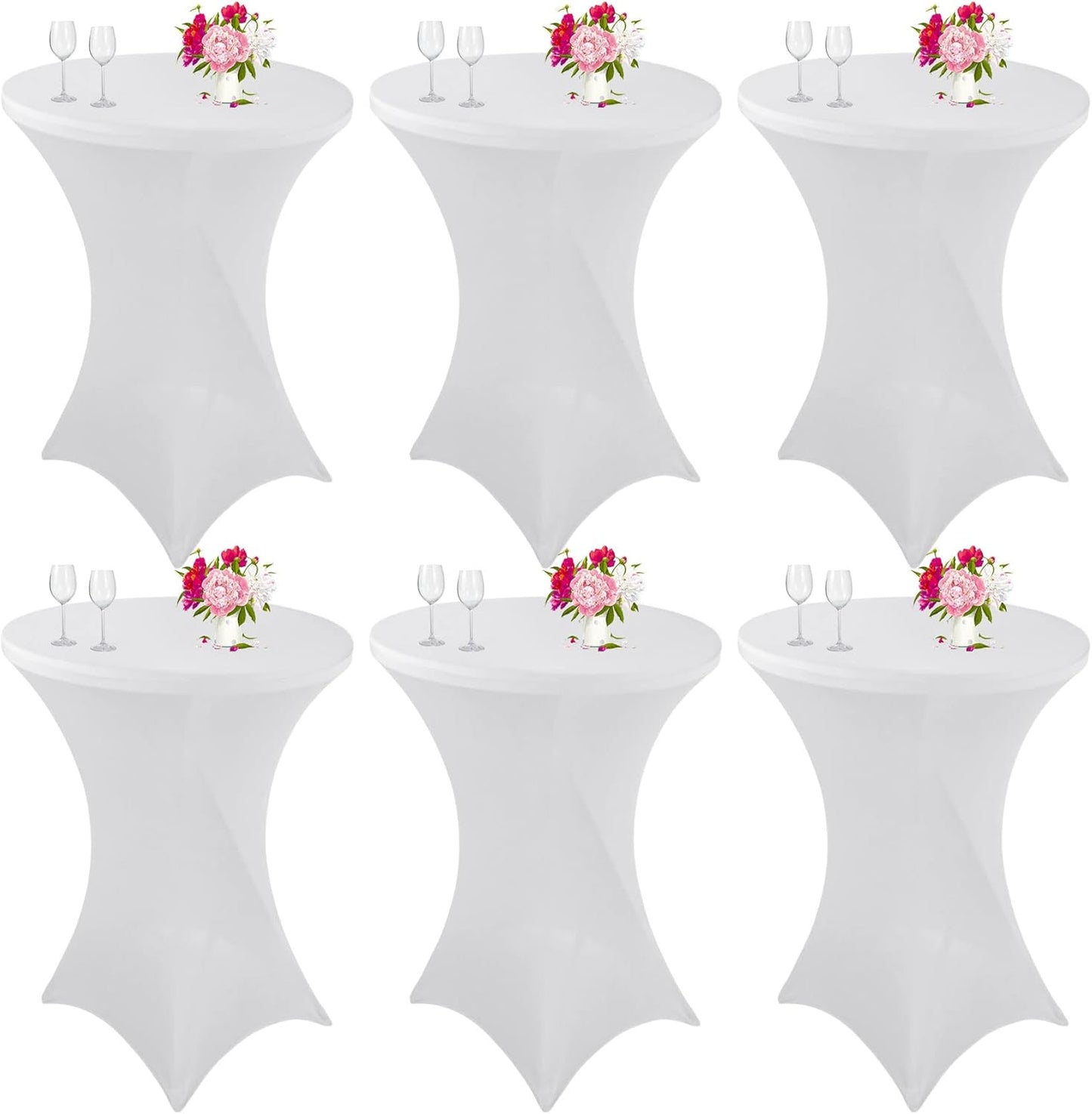 6 Pack Cocktail Spandex Tablecloth 32"x43" White Stretch Square Corners Cocktail Table Cover Fitted High Top Round Table for Bar Wedding Birthday Party Banquet