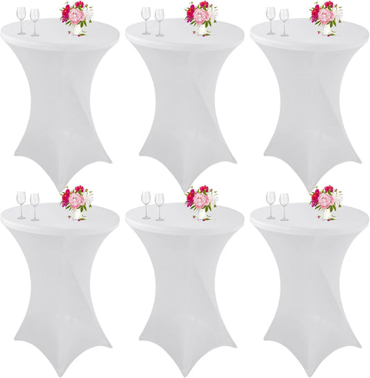 6 Pack Cocktail Spandex Tablecloth 32"x43" White Stretch Square Corners Cocktail Table Cover Fitted High Top Round Table for Bar Wedding Birthday Party Banquet