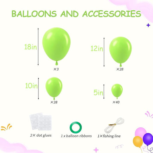 99pcs Lime Green Balloons, 18/12/10/5inch Light Green Balloon Garland Arch Kit for Dinosaur Baby Shower Jungle Birthday Wedding Christmas Football Golf Party Decorations