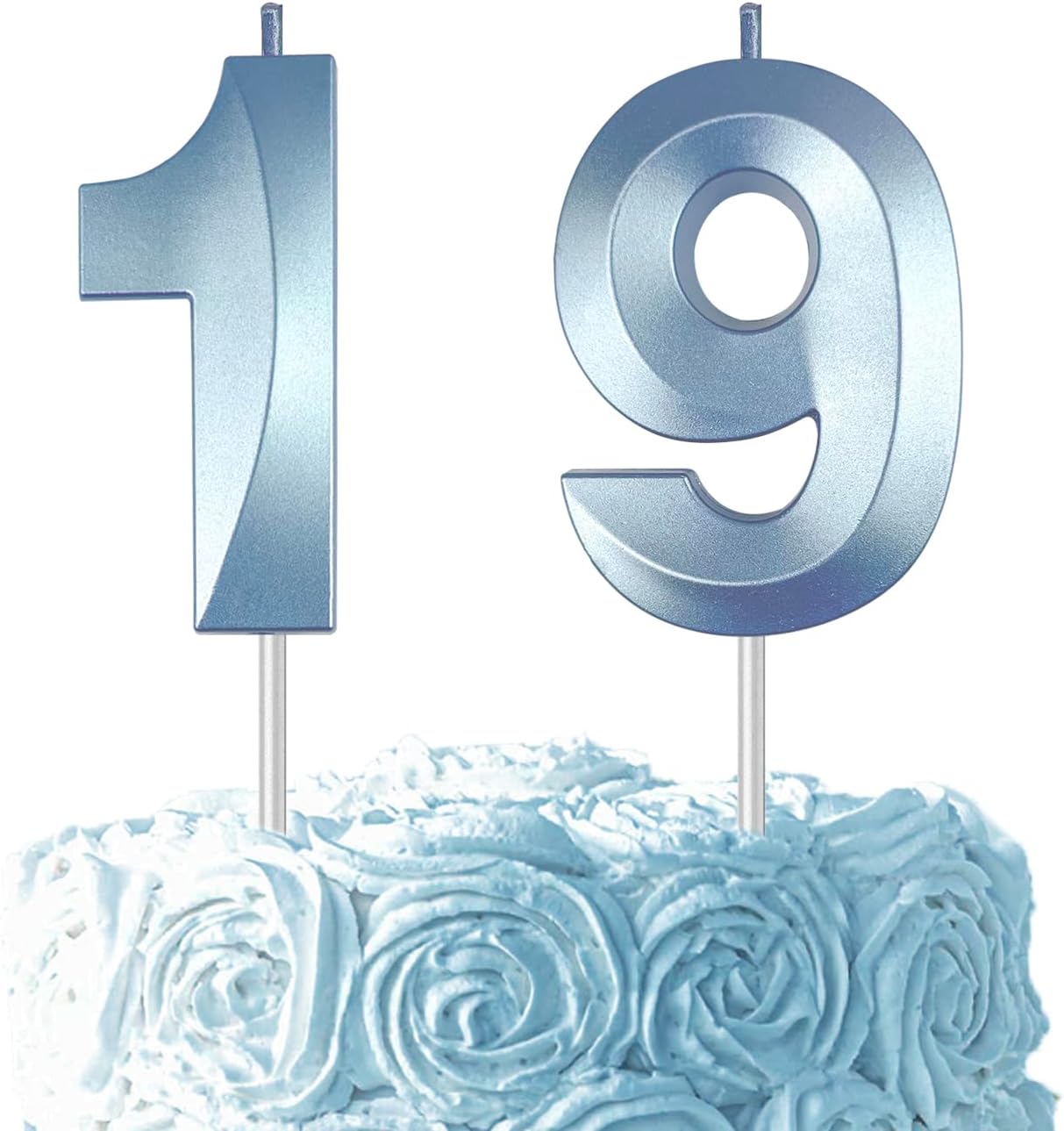 Blue Number 19 Candles, 3D Diamond 2.76 Inch Cake Topper Birthday Candles for Wedding Anniversary Cake Decorations, Happy Birthday Party Decorations