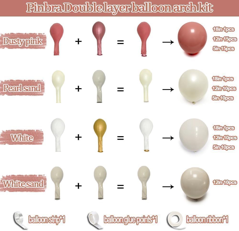 Dusty Pink Cream White Balloon Garland, Double Stuffed Rose Pink Sand White Pearl Balloon Arch Kit for Boho Bridal Shower Wedding Baby Shower Birthday Fall Thanksgiving Party Decorations
