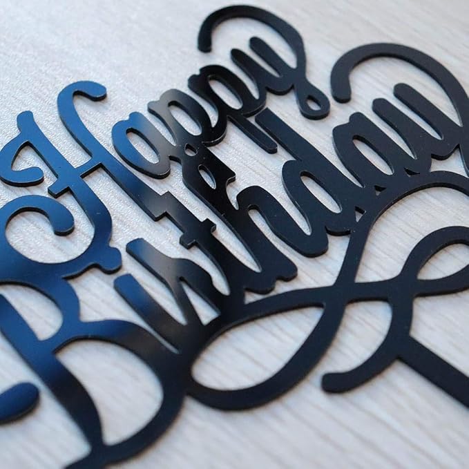 Happy Birthday Cake Topper - Birthday Party Decorations, Black Acrylic
