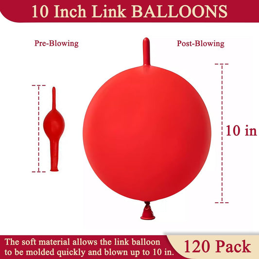 Red Link Balloons 10 Inch 120 Pcs Latex Linking Balloons for Birthday Wedding Party Festival Decorations