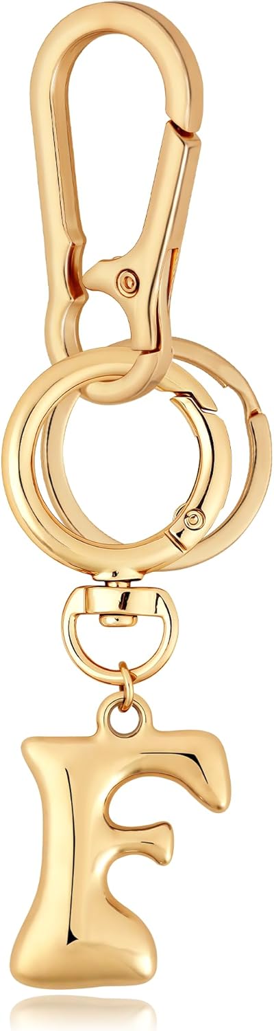 Gold Bubble Heart Initial Bag Charms for Handbags – Cute Initial Letter Keychain for Women, Purse Charms, Gold Gift