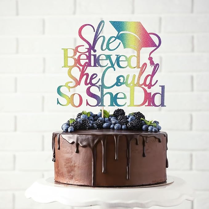She Believed She Could So She Did Cake Topper,2026 Graduation Cake Topper,Cake Decorations for Girls,2026 High School/College/University Graduation (Chroma)