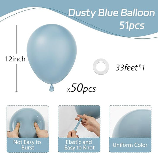 Dusty Blue Balloons 12 inch, Slate Blue Balloons 50pcs for Bridal Shower Gender Reveal Baby Shower Birthday Party Decorations