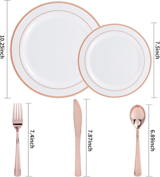 Supernal 60pcs Rose Gold Plastic Dinnerware Set Includes Rose Gold Plastic Plates and Disposable Silverware,Disposable Party Plates and Flatware Service for 12 Guest,Perfect for Birthday,Party,Wedding