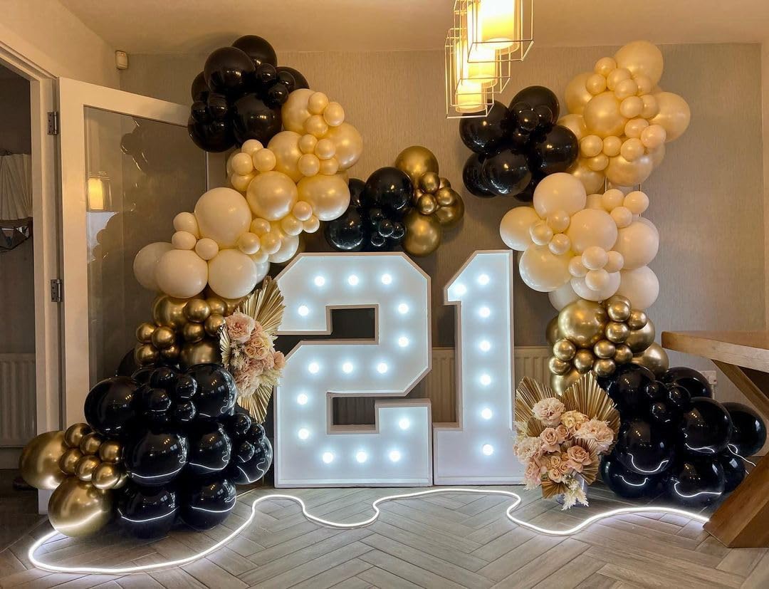 Black and Gold Balloon Arch Kit, ADOINBY 140Pcs Black White Metallic Gold Confetti Latex Balloons 18 12 10 5 Inch Different Size Balloons for Birthday Anniversary Graduation Wedding Party Decorations