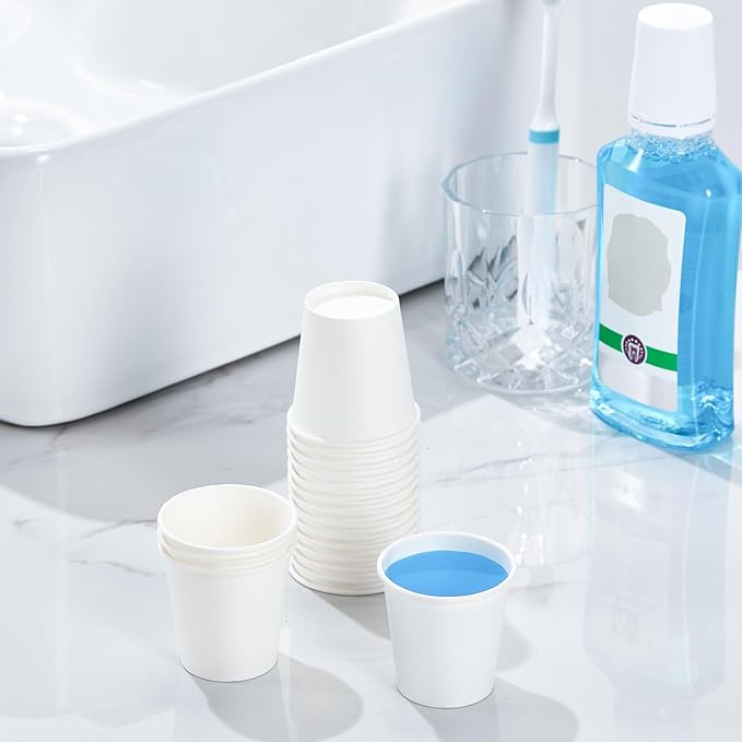 Lamosi 3 oz White Bathroom Cups 100 Pack, 3 oz Paper Cups, Mouthwash Cup, Mini Paper Cup for Parties, Picnics, Barbecues, Travel and Events