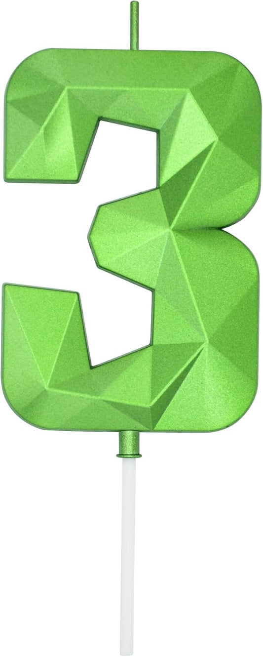 DERVENTA Large Birthday Candle Number 3D Green 3.7 inch Party Celebration Anniversary Decoration Cake Topper 1 Piece (Number 3 Green)
