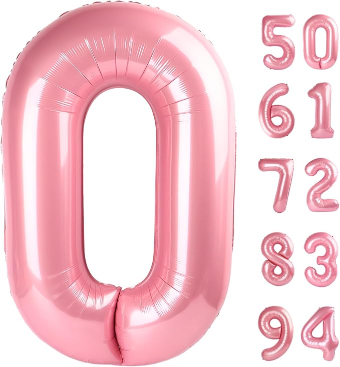 Pearlescent Pink Number Balloon 40 Inch, 0 Number Balloons, 10 20 30 40 50 Numbers Balloon Birthday Decorations, Party Supplies for Women