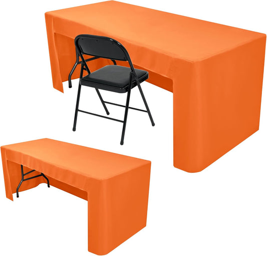 Nasitos 2 Pack 8' Fitted Table Cloth for Rectangular Table Orange Trade Show Table Covers-Open Back Valentines Tablecloth Washable and Wrinkle Resistant Table Cloth, Parties, Buffet, Baby Shower