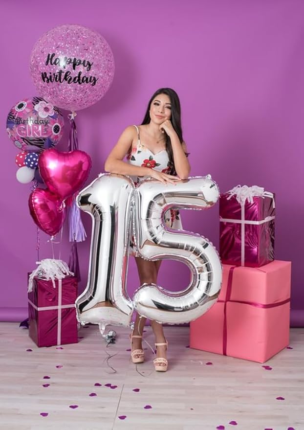 40 Inch Number 8 Balloon, Silver 8 18 28 80 Birthday Balloons for Men Boys, 8th Birthday Decorations Party Supplies, Wedding, Graduations