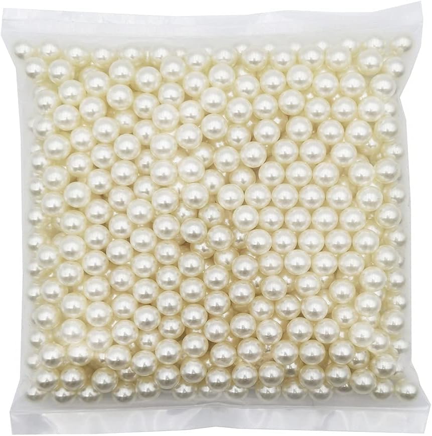 INSPIRELLE 580pcs 10mm Ivory Polished ABS Undrilled Art Faux Pearls for Vase Fillers, No Hole Makeup Beads to Hold Brush Lipstick, Imitation Round Pearl Beads for Table Scatter Home Wedding Decoration