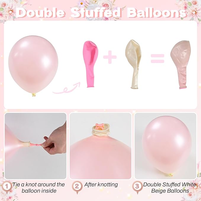 Pink Balloons 60 Pcs Light Baby Pearl Pink and White Latex Party Balloon with 12 Inch Double Stuffed Balloon for Girls Princess Winter Wonderland Wedding Birthday Baby Shower Bridal Party Decor