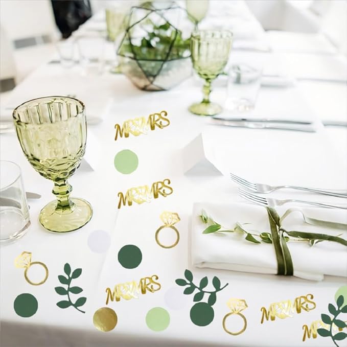 280PCS Greenery Bridal Shower Table Confetti Decorations, Sage Green MR&MRS Diamond Ring Confetti Decor for Wedding Engagement Bachelorette Bride to Be Party