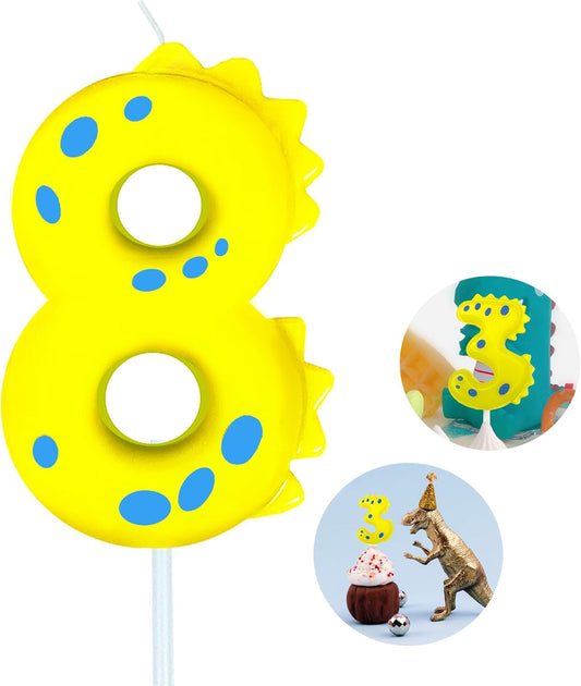 Number Birthday Candles(8 Candle Yellow) Dinosaur Shape Number Happy Birthday Cake Candles for Dinosaur Birthday Party Decoration Reunions Theme Party