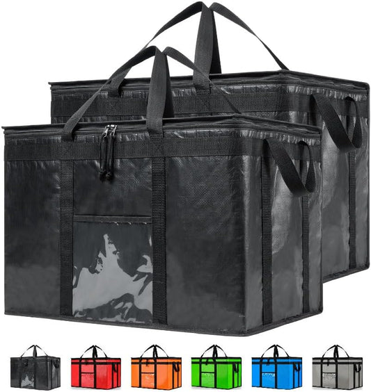 Durable PRO Insulated Cooler Bag and Food Warmer (3XL, 2 Pack) for Delivery & Grocery Shopping with Zippered Top, Black Commercial Grade