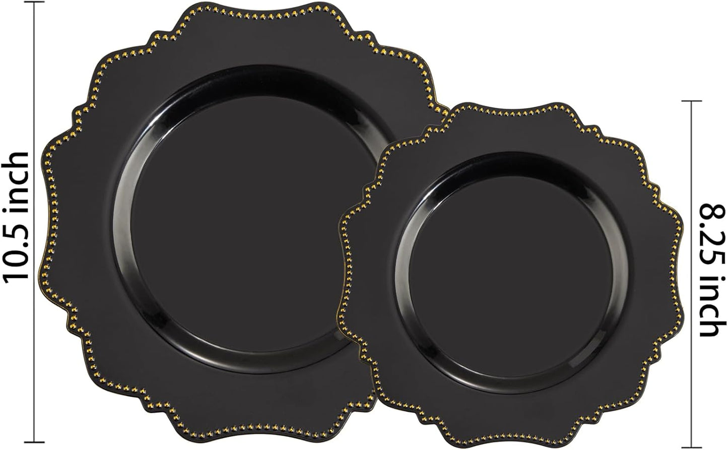 COLOSUS Black Plastic Plates Set,Heavy Duty Black Disposable Plates for 50 guests,Include 50PCS 10.5inch Dinner Plate and 50PCS 8.25 inch Dessert Plate for Halloween Party/Wedding/New Year/Birthday