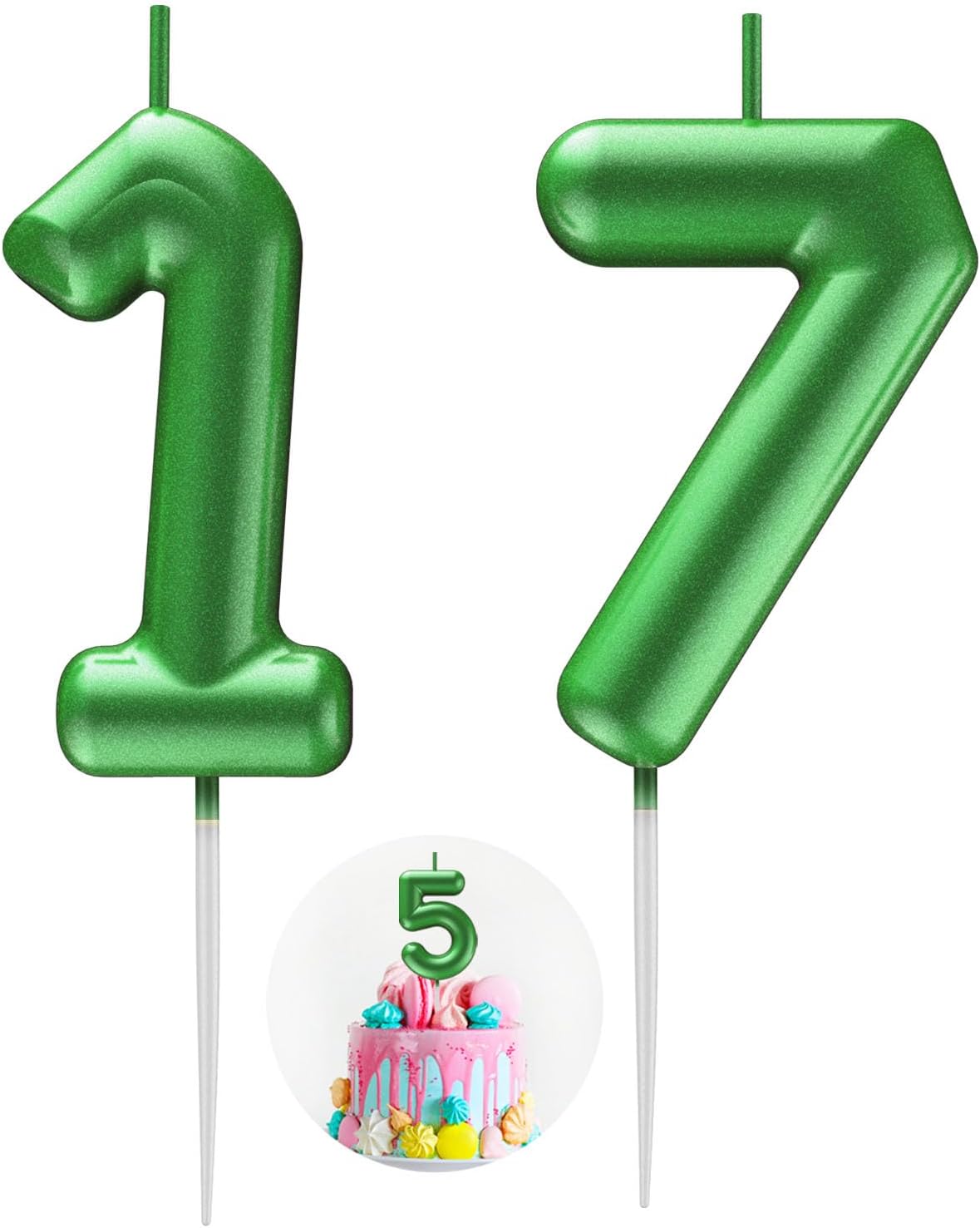 Green Number 17 Candle Happy Birthday 3D Number Candles for Birthday Cake Party Decoration Wedding Anniversary Celebration Supplies