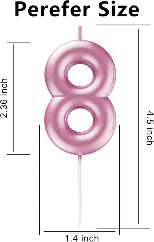 Pink Number 8 Candle Happy Birthday 3D Number Candles for Birthday Cake Party Decoration Wedding Anniversary Celebration Supplies